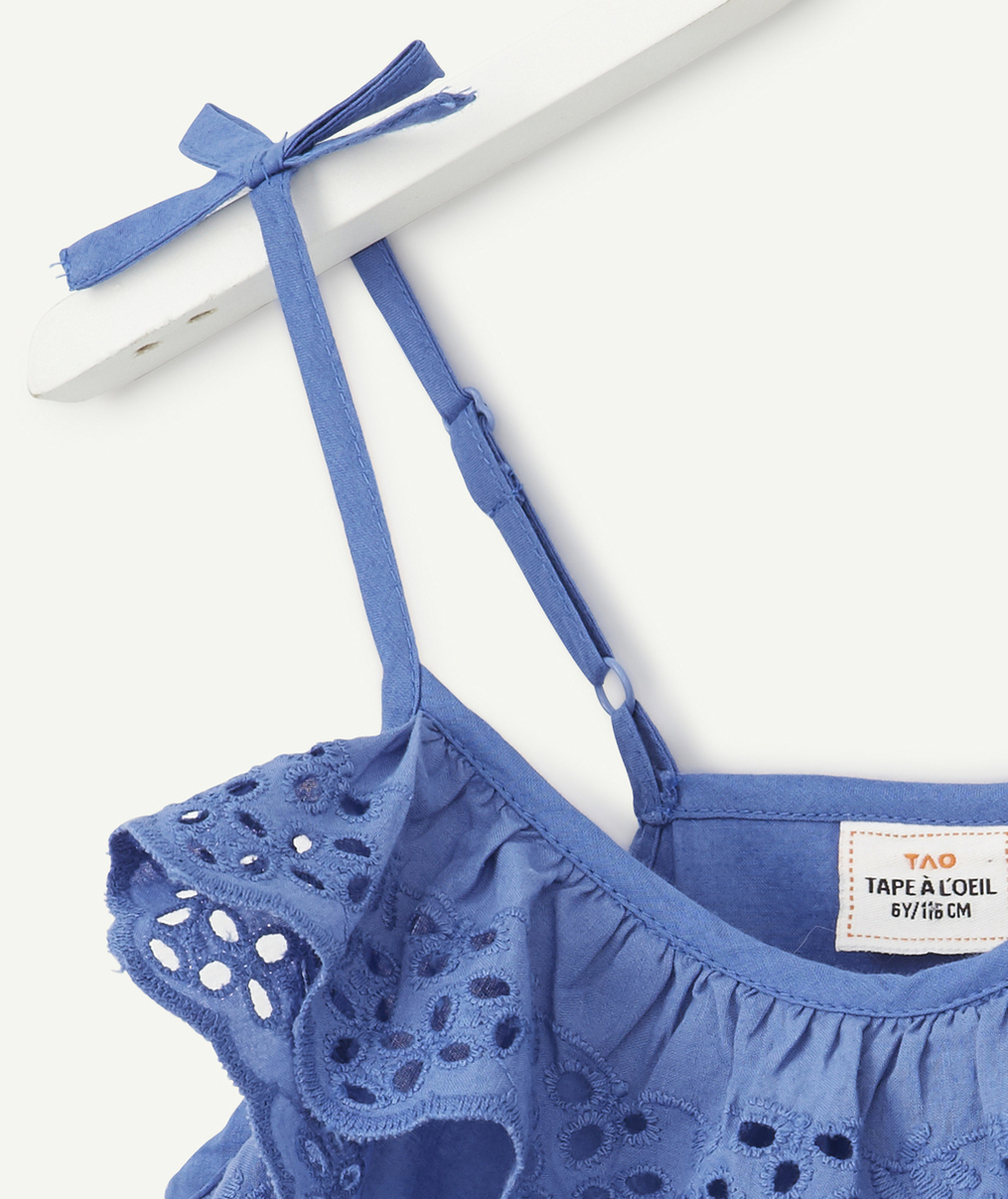 ROBE MI-LONGUE FILLE BLEUE AVEC VOLANTS ET BRODERIE ANGLAISE