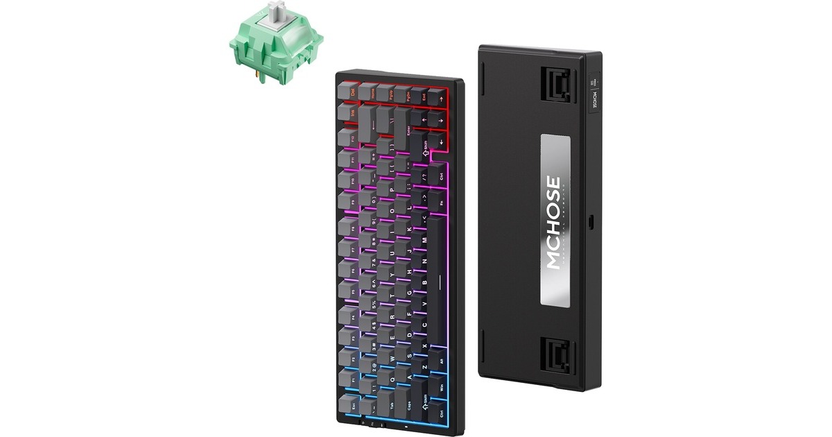 MCHOSEG75 Pro Tri-mode Gasket Structuur Mechanisch gaming toetsenbord  (Zwart, US lay-out, KTT Cabbage Tofu V2, 75%, RGB, hot swap, PBT Double-Shot, 2.4 GHz / USB-C / Bluetooth)