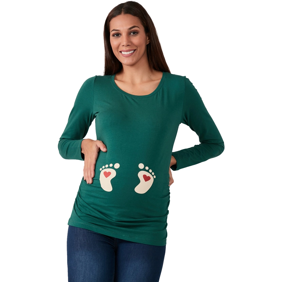 M.M.C. Umstandslangarmshirt Baby Füße mit Motiv Dunkelgrün