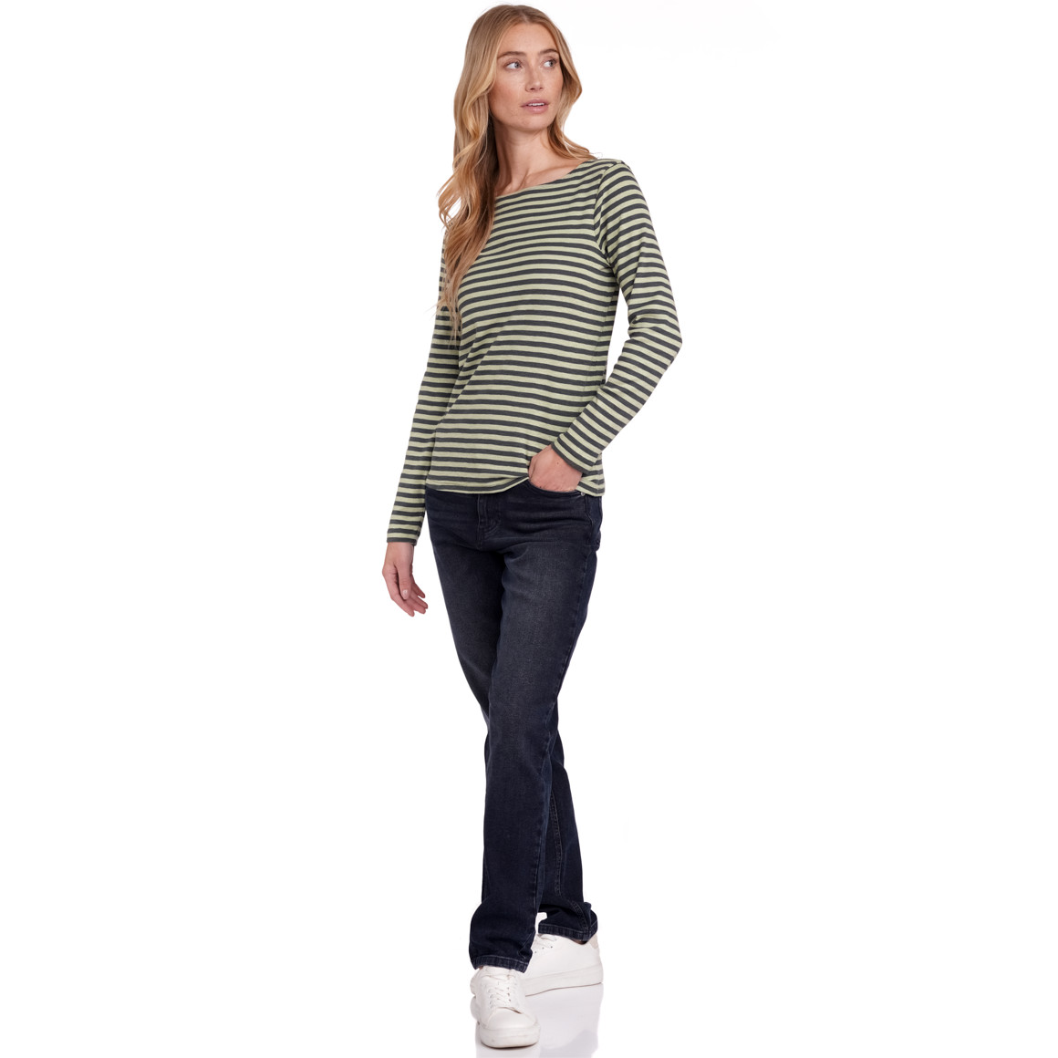 Jonas Nielsen Damen Langarmshirt im Streifen-Look hellgrün / tannengrün