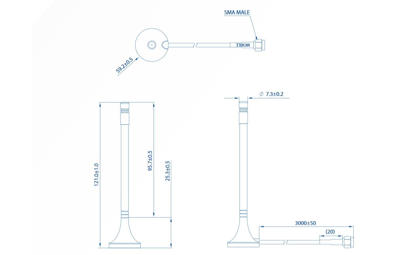 LTE-Antenne SMA, 2dBi, 3m SMA 2 dBi RundstrahlTeltonika LTE-Antenne Magnetisch mit Verbindungskabel 3m