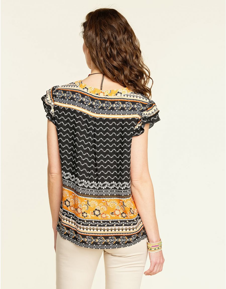 Top chic ocre imprimé