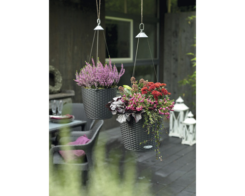 Lechuza Nido Cottage hangpot, kunststof, Ø 27 cm, H 23 cm, granieten afwerking, inclusief zelfbewateringssysteem en waterniveau-indicator