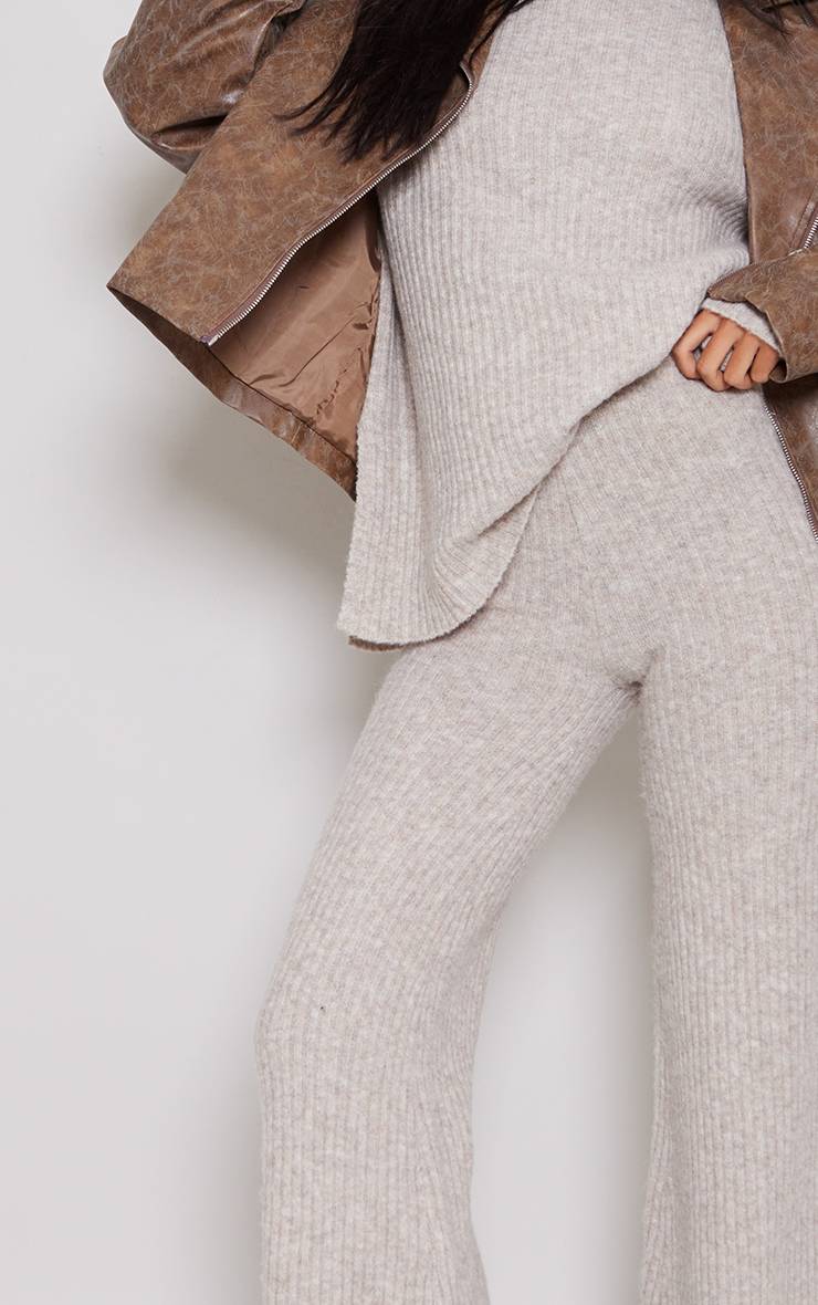 Marron Pantalon Large En Maille Côtelée Luxe Tall