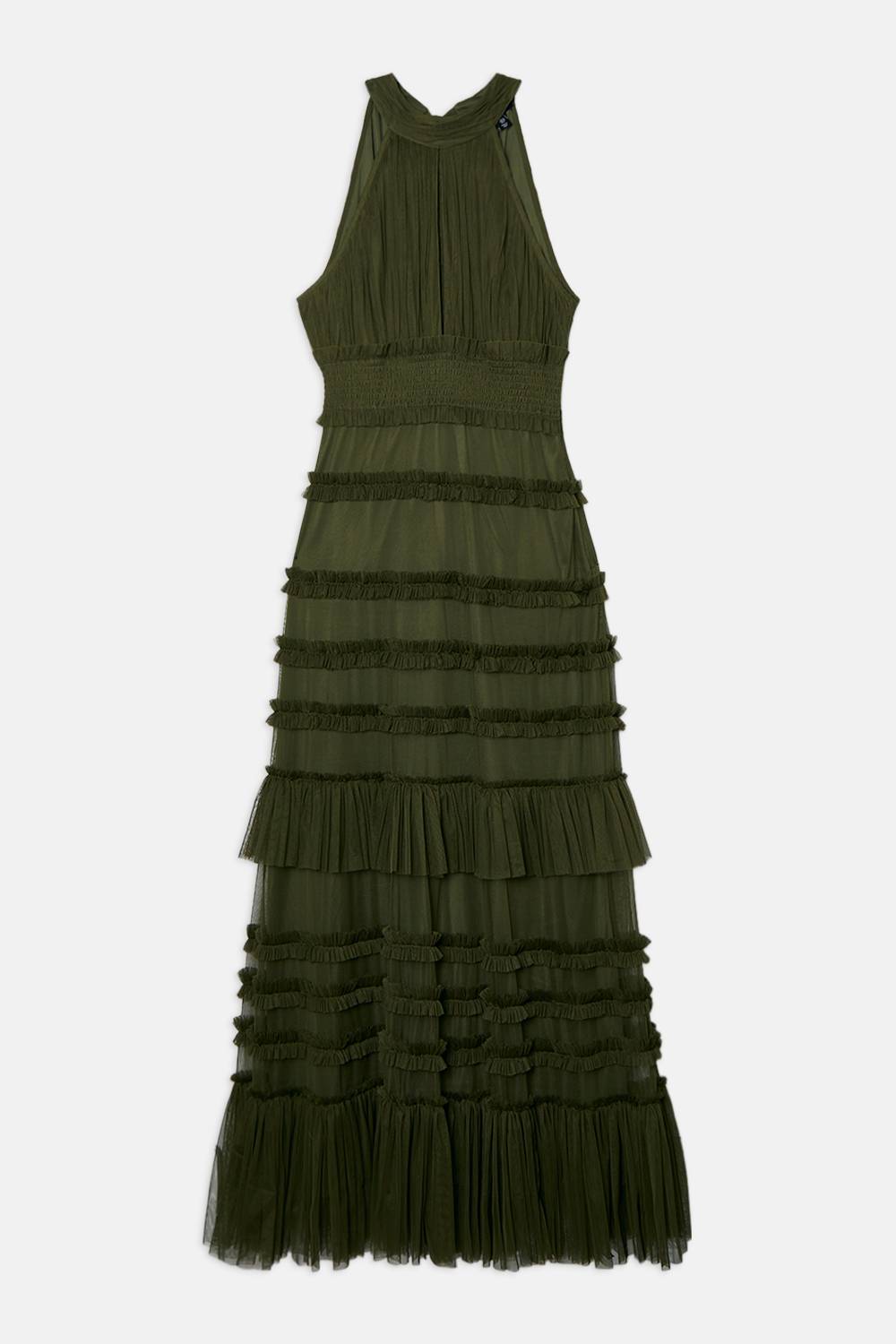 KarenMillen Robe Longue à Col Licou en Tulle à Volants