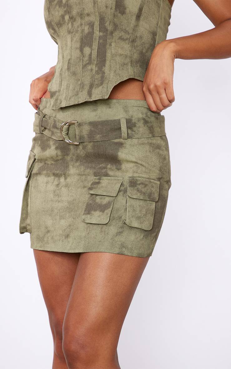 Kaki Mini-jupe Cargo Micro En Twill Lavé Ensemble Coordonné