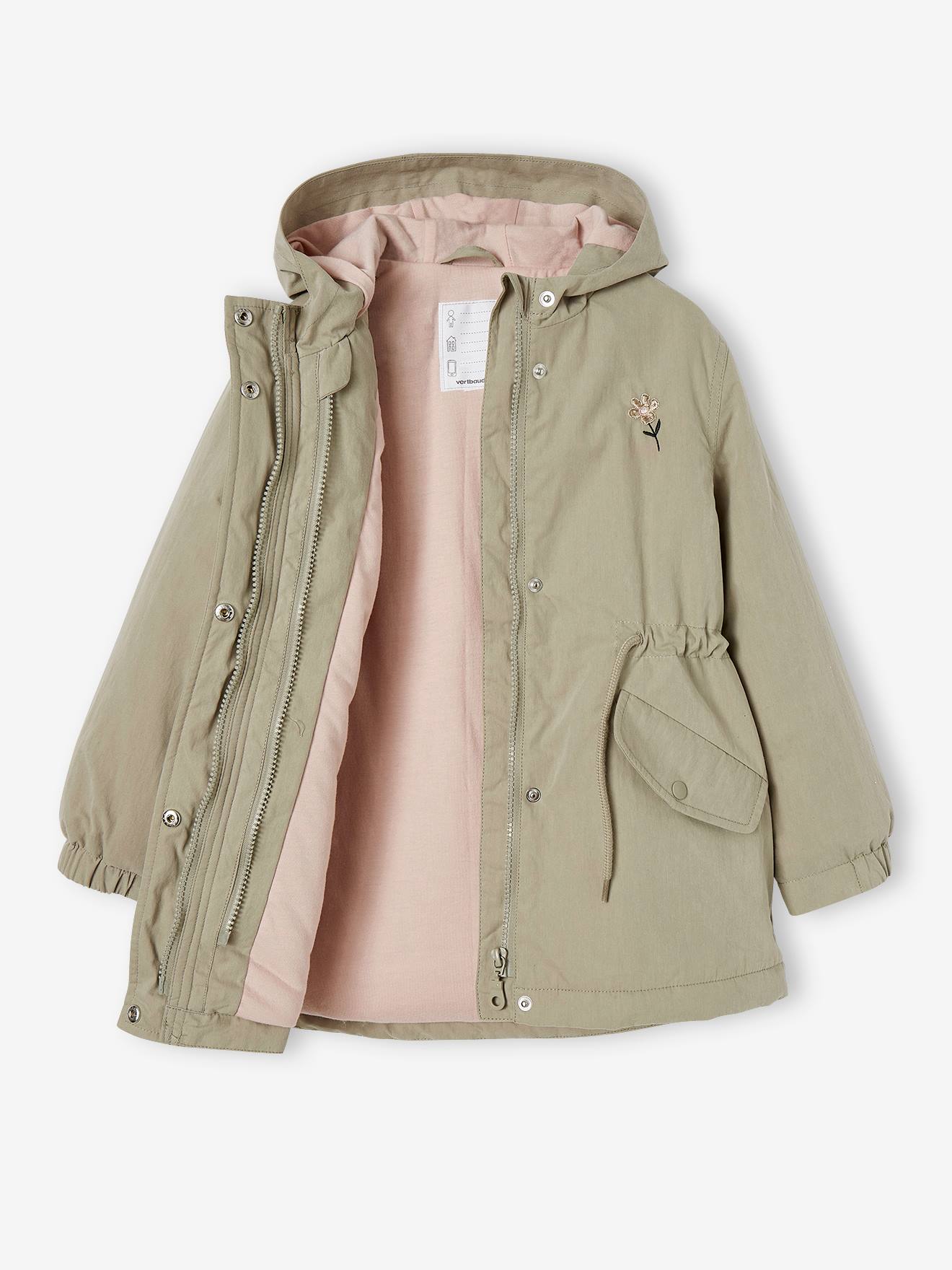 Parka 3 em 1 para meninas, ideal para meia-estação, rosa-maquiagem.