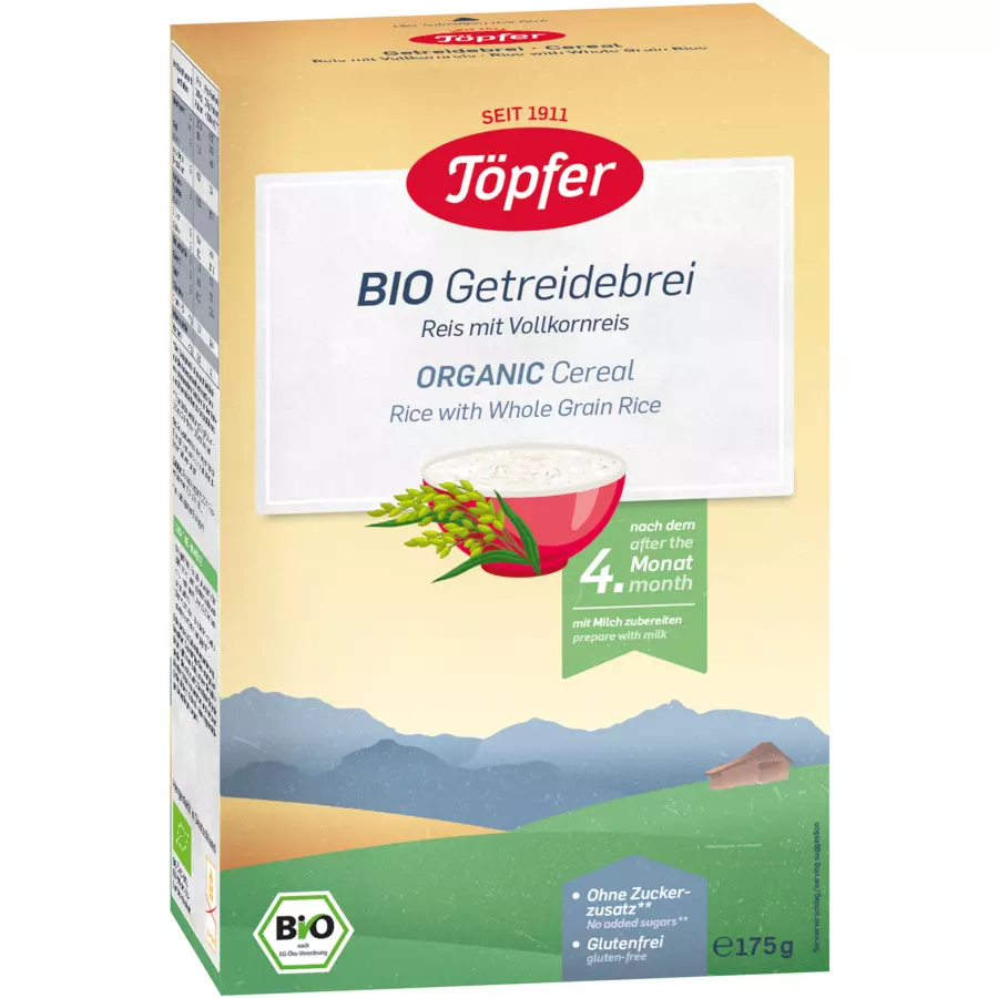 Töpfer Bio Getreidebrei Reis mit Vollkornreis 6 x 175 g nach dem 4. Monat