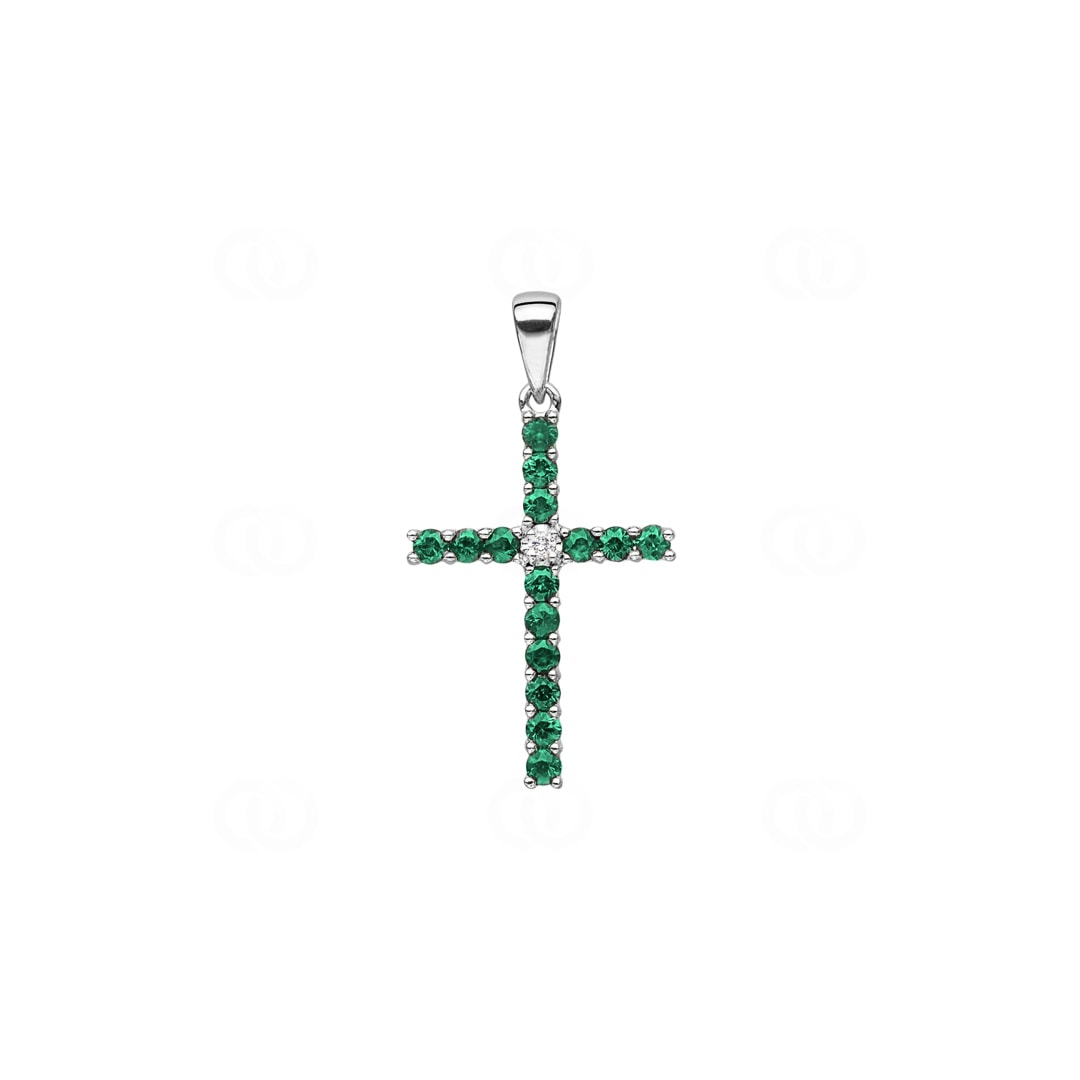 Kreuzanhänger 750/18 K Weissgold mit Smaragden & Diamant 0.01 ct H/si
