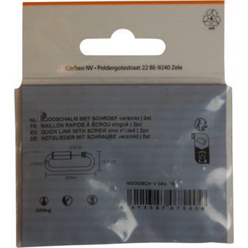 Ledent kettingsluiting 4 mm met moer verzinkt (2 stuks)