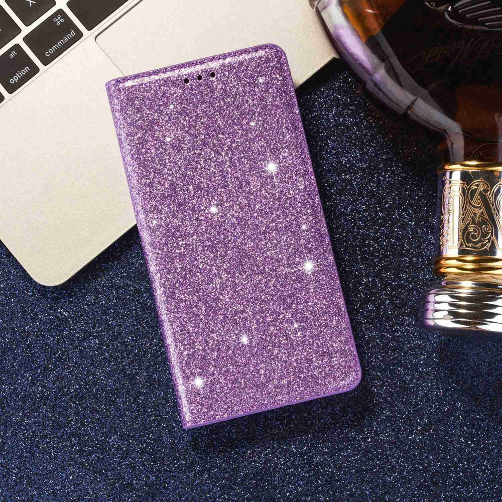 Samsung Galaxy S23 Ultra 5G Flip Wallet Cover Leder Tasche Glitzer Optik - Lila