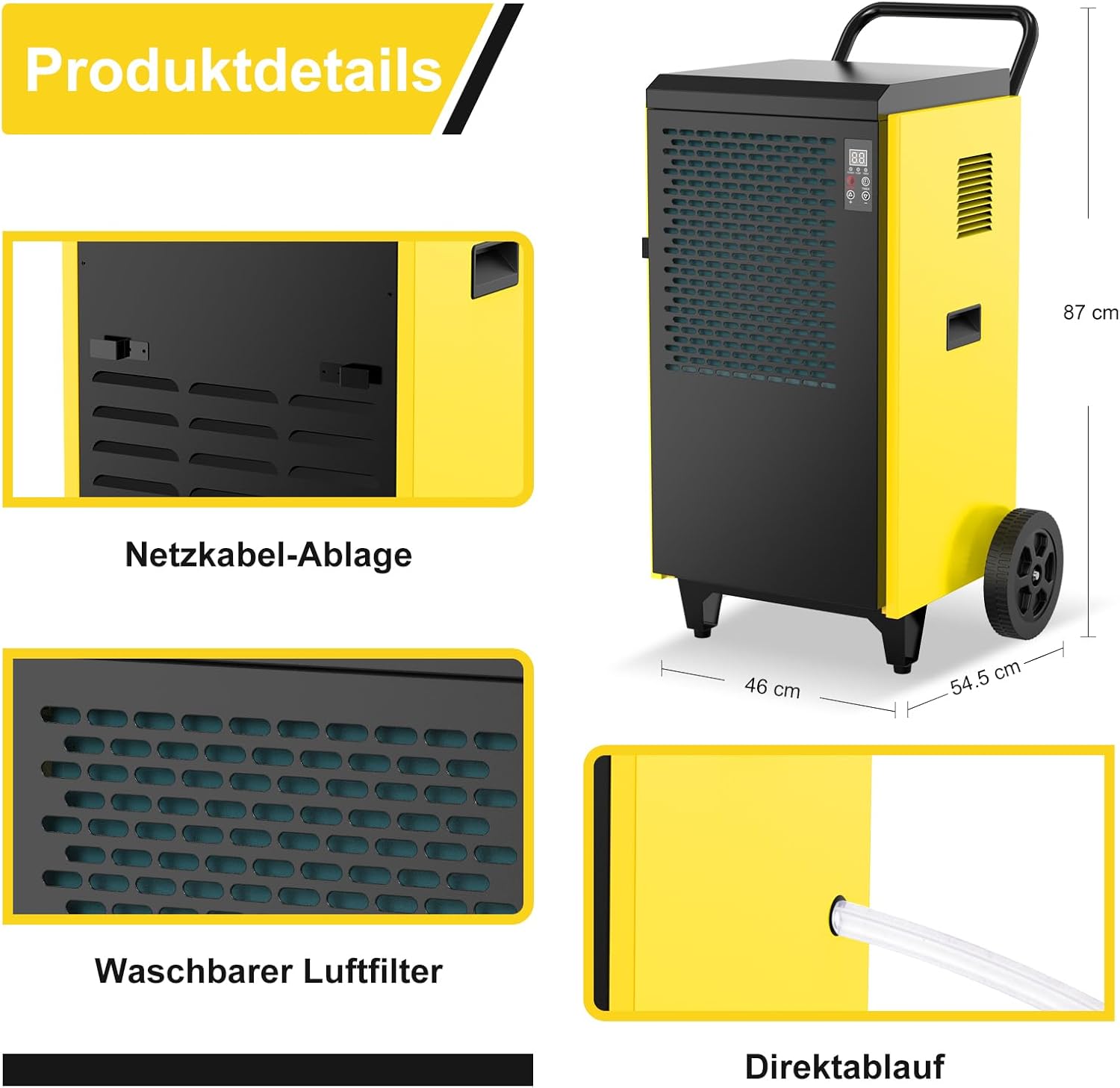 Bautrockner Luftentfeuchter Keller 70 L/Tag mit Integrierte Pumpe - Fläche 200 m²/500 m³ - 24Hr Timer Innenbereich Trocknungsgerät für Große Räume