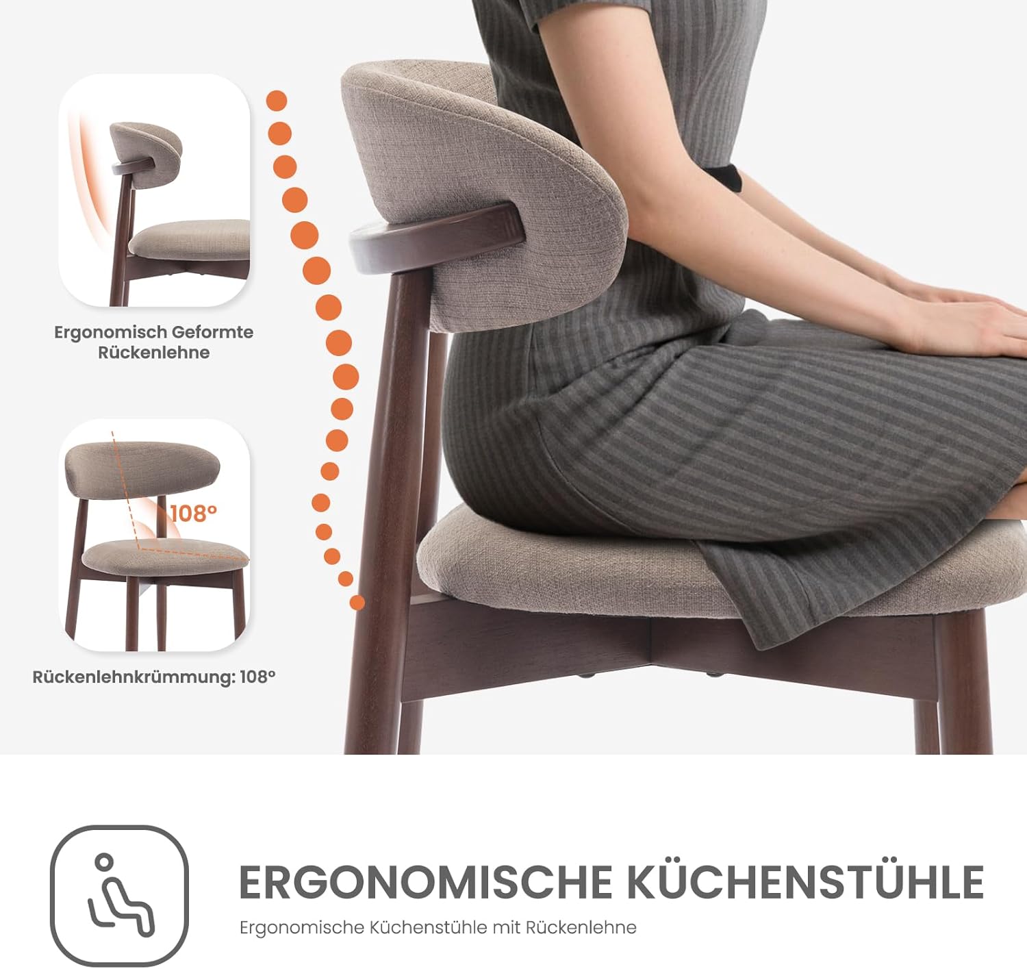 COLAMY Küchenstuhl Esszimmerstühle 2er Set, Moderne Polsterstuhl Essstühle mit Fester Rückenlehne, Stoff Esszimmerstühl mit Holzbein für Esszimmer, Küche, Restaurant, Kamel