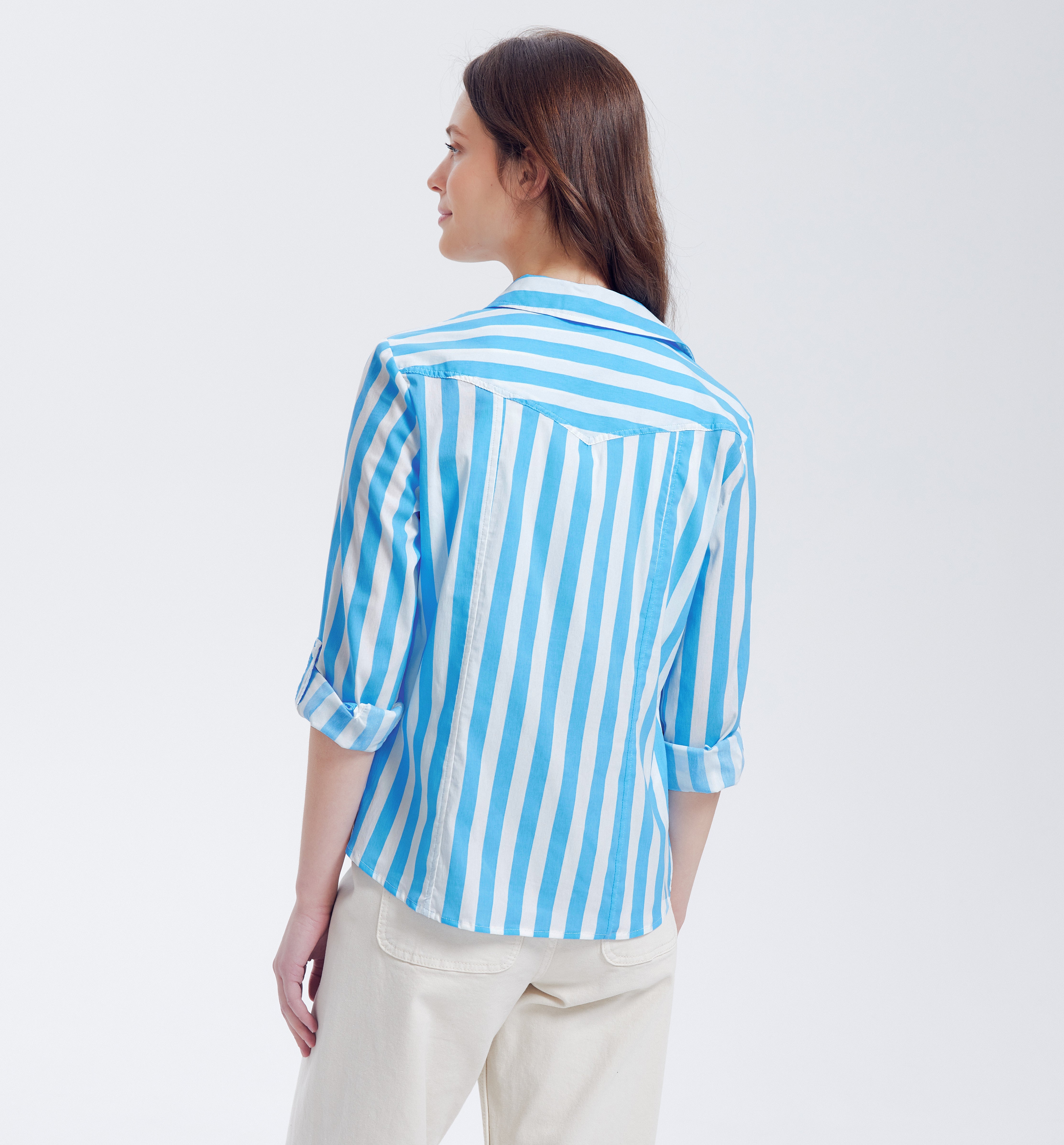 Chemise ajustée Femme - Rayé écru