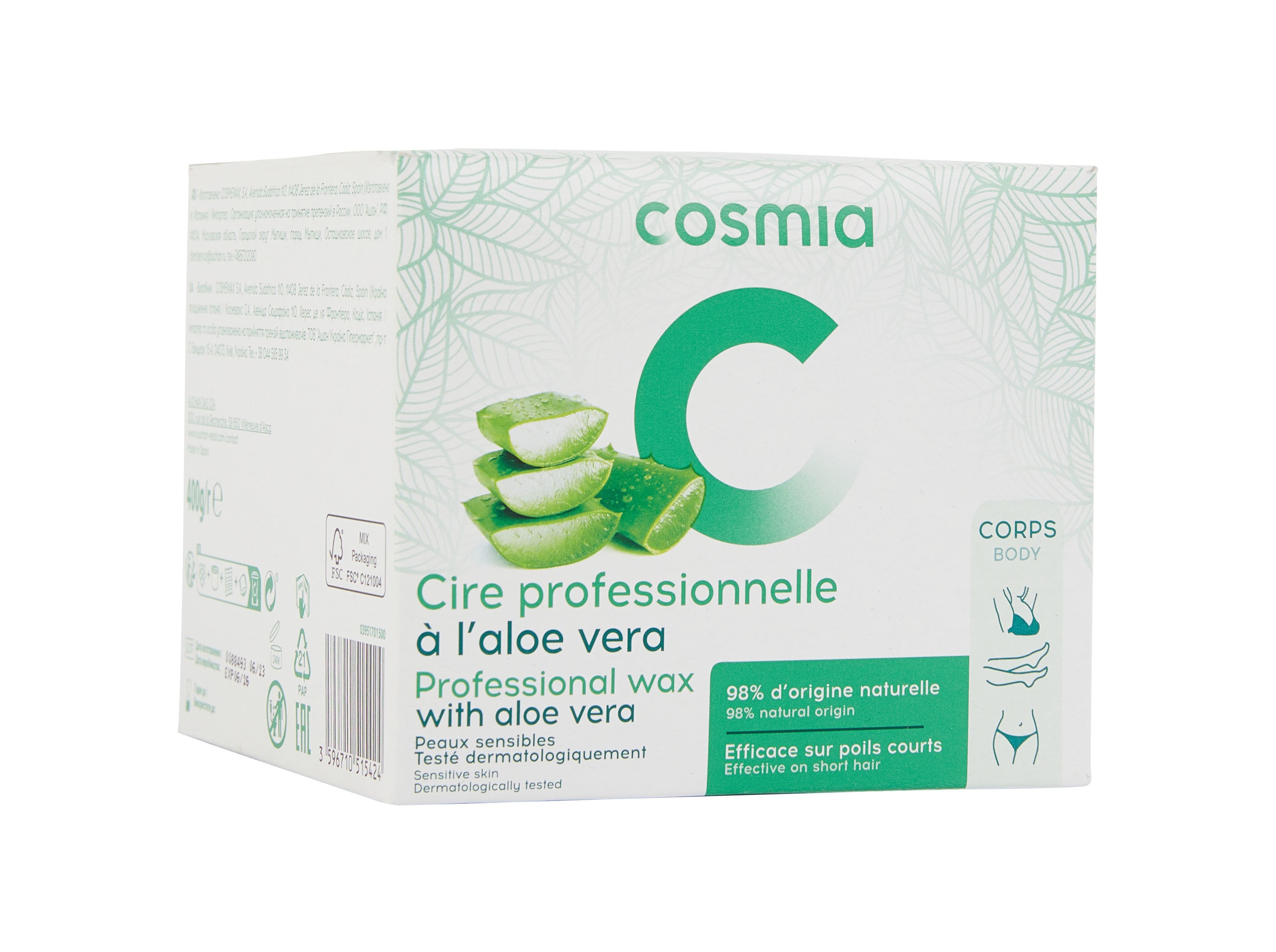 CERA COSMIA DEPILATÓRIA COM ALOÉ VERA PROFISSIONAL 400G