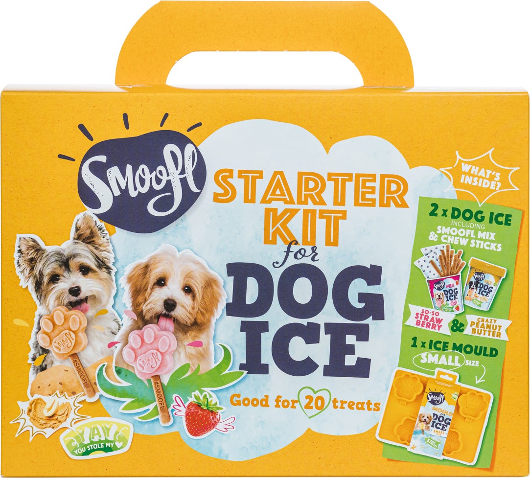 Smoofl starter kit voor hondenijsjes small aardbei en pindakaas