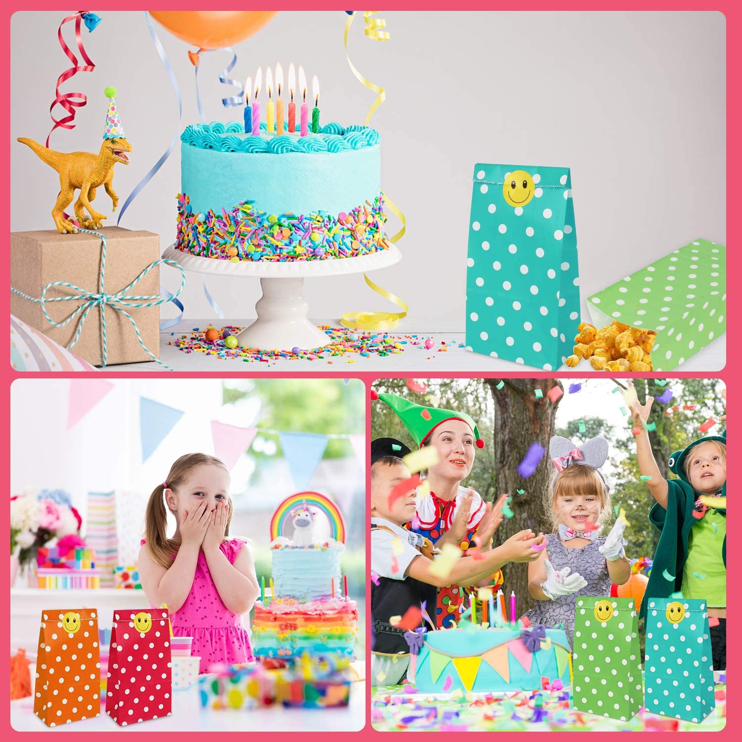 (10er Set) 13x24cm Bunte Papiertüten Candy Gift Bags   Thank You Sticker - Punkte