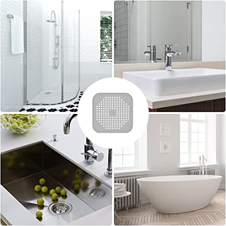(4er Set) Silikon Abfluss Haarfänger Abflusssieb Küche Bad mit Saugnäpfen - Weiss / Grau