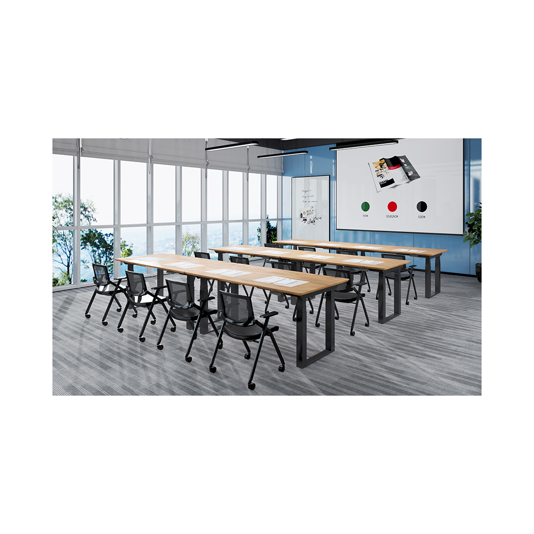 CONTINI höhenverstellbarer Bürotisch 200 x 90 cm Eichendekor / ET223Q Gestell schwarz