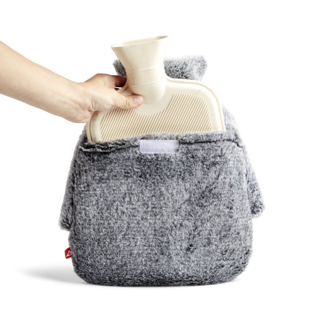 Bouillotte pour pieds 1,8L housse fausse fourrure grise