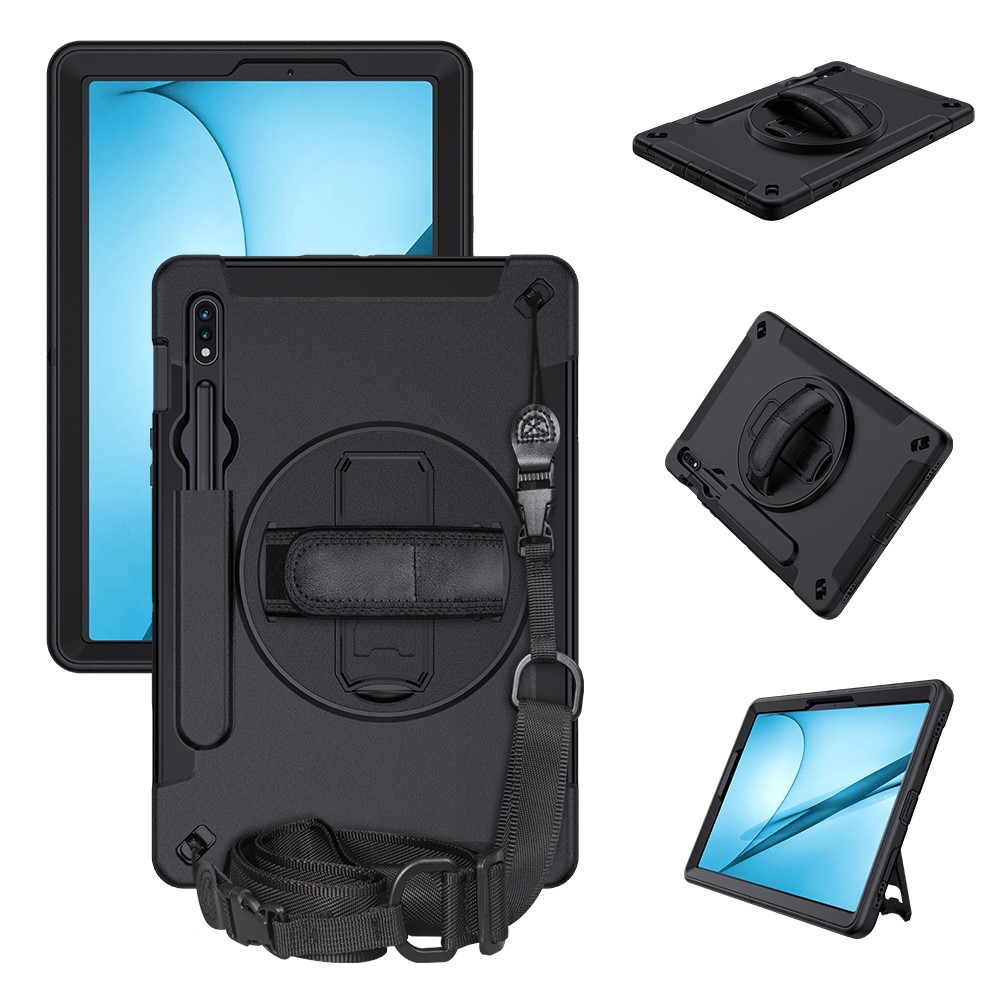 Samsung Galaxy Tab S7 FE 5G Hybrid Outdoor Case Hülle Handschlaufe   Schultergurt - Schwarz