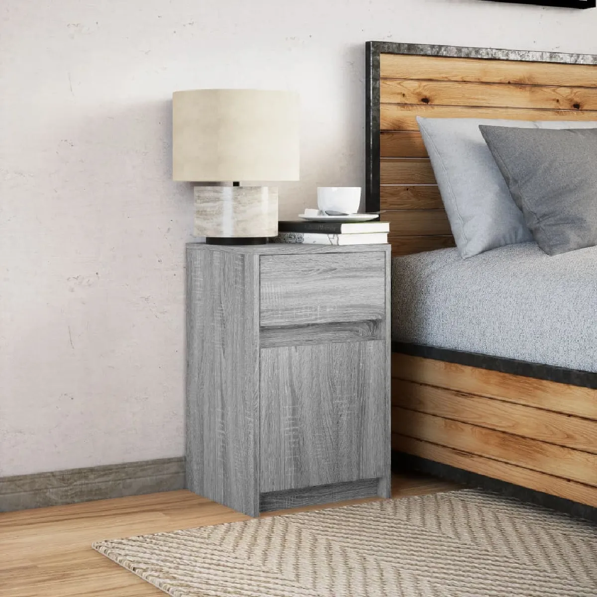 vidaXL Armoire de chevet LED - Sonoma gris