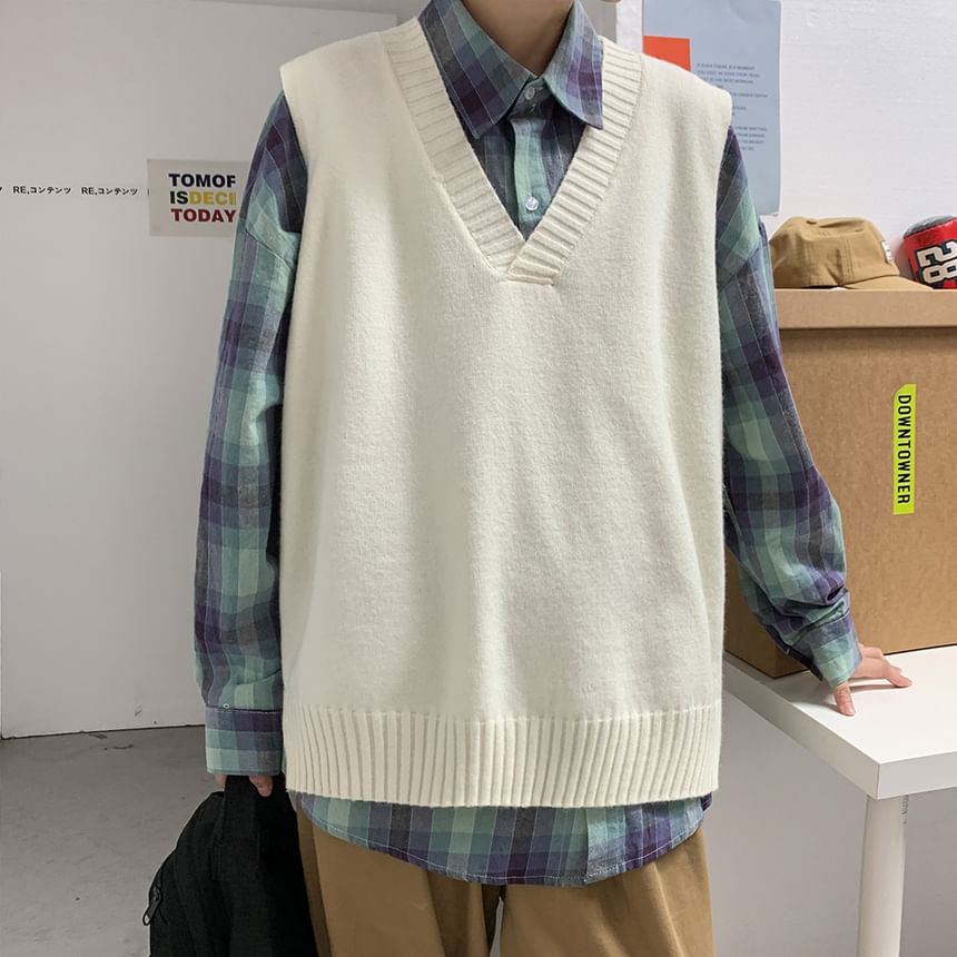 NAPO - Effen V-hals gebreid vest