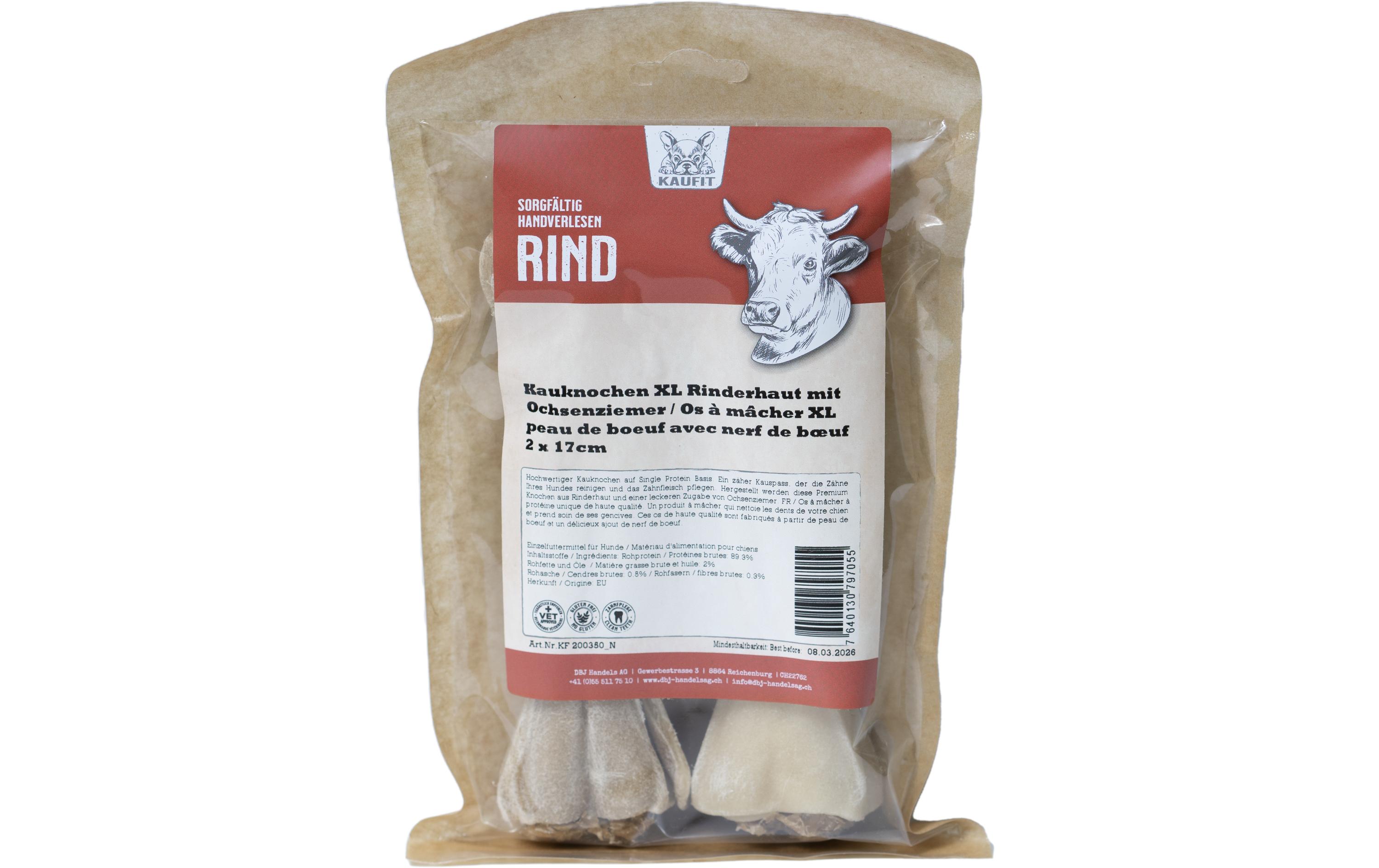 Kauknochen Rind mit Ochsenziemer, 17 cm, 265 g, 2 Stück,Kausnack