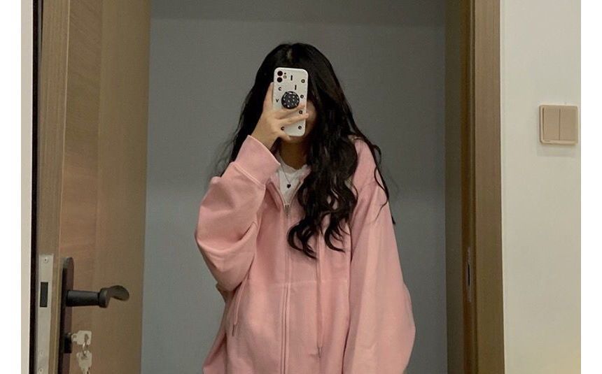 CRIBI - Effen hoodie met wafelmotief en rits