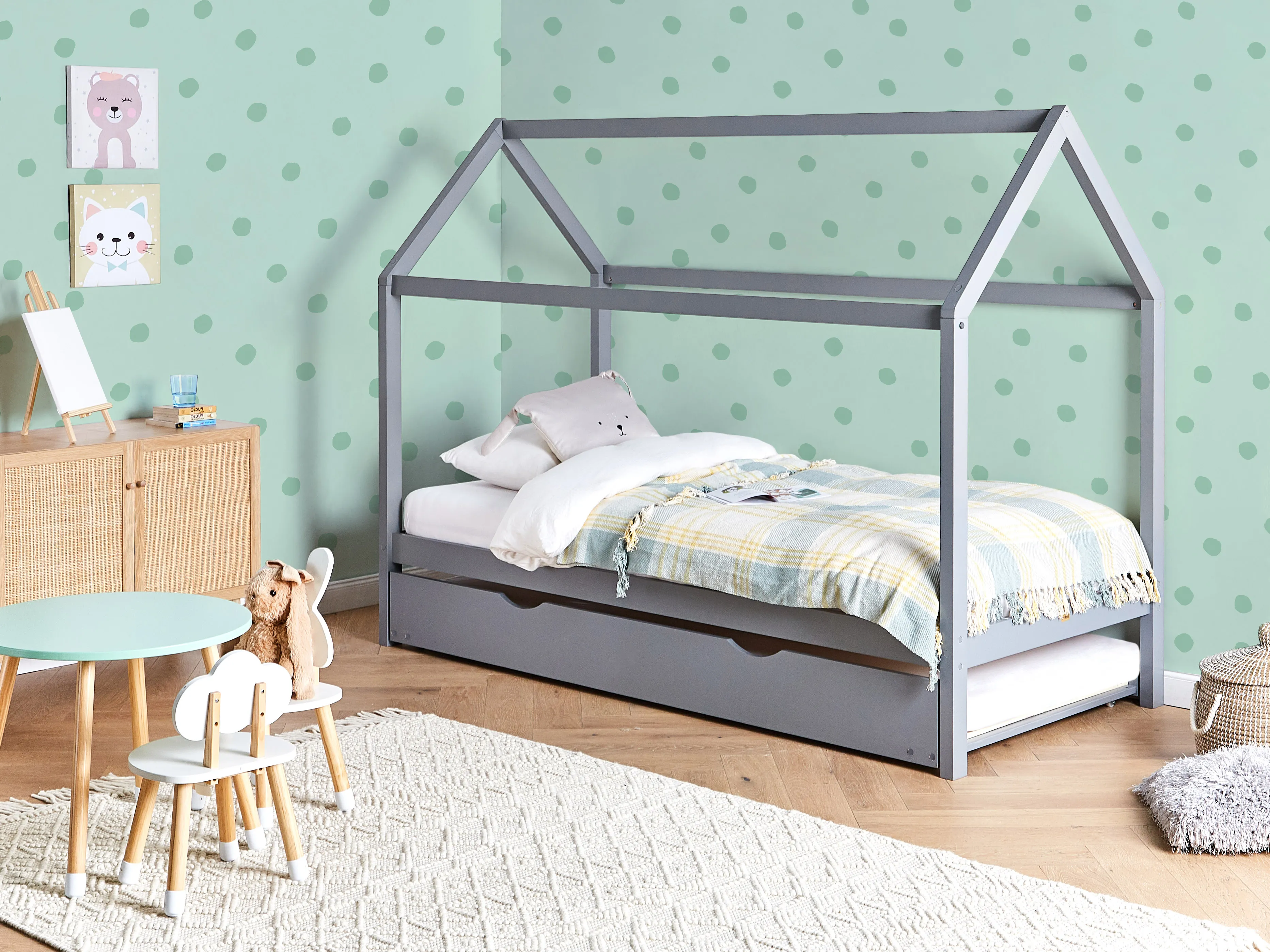 Kinderonderschuifbed Dennenhout CRILLON 90 x 200 cm Grijs