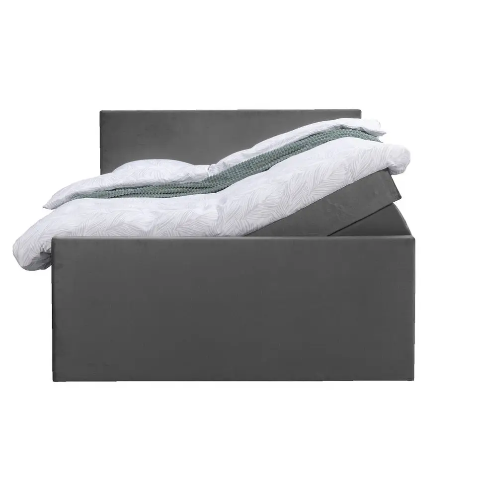 Boxspring met opbergruimte en voetbord Liv egaal - grijs - 180x200cm