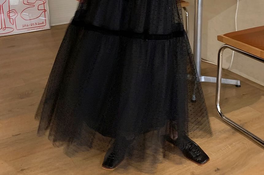 Coris - Maxi A-lijn rok met hoge taille en stippen van mesh