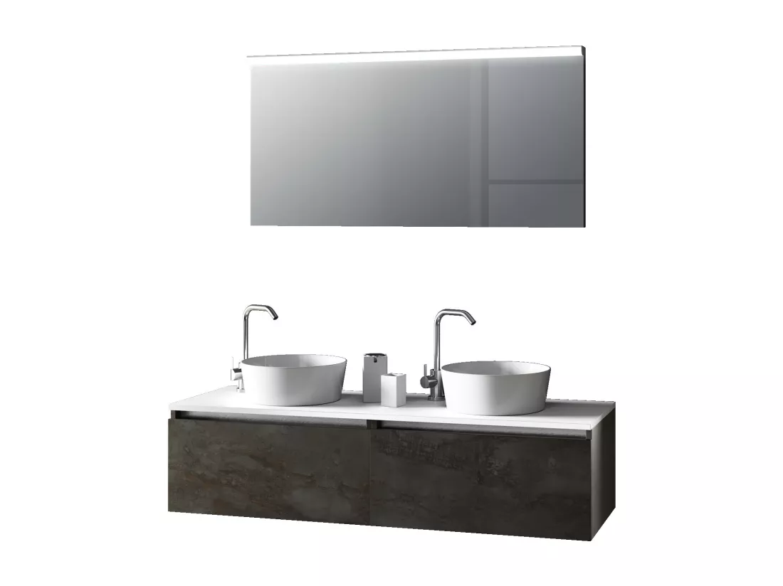 Ensemble salle de bain double vasque 6 pièces AURORA oxyde