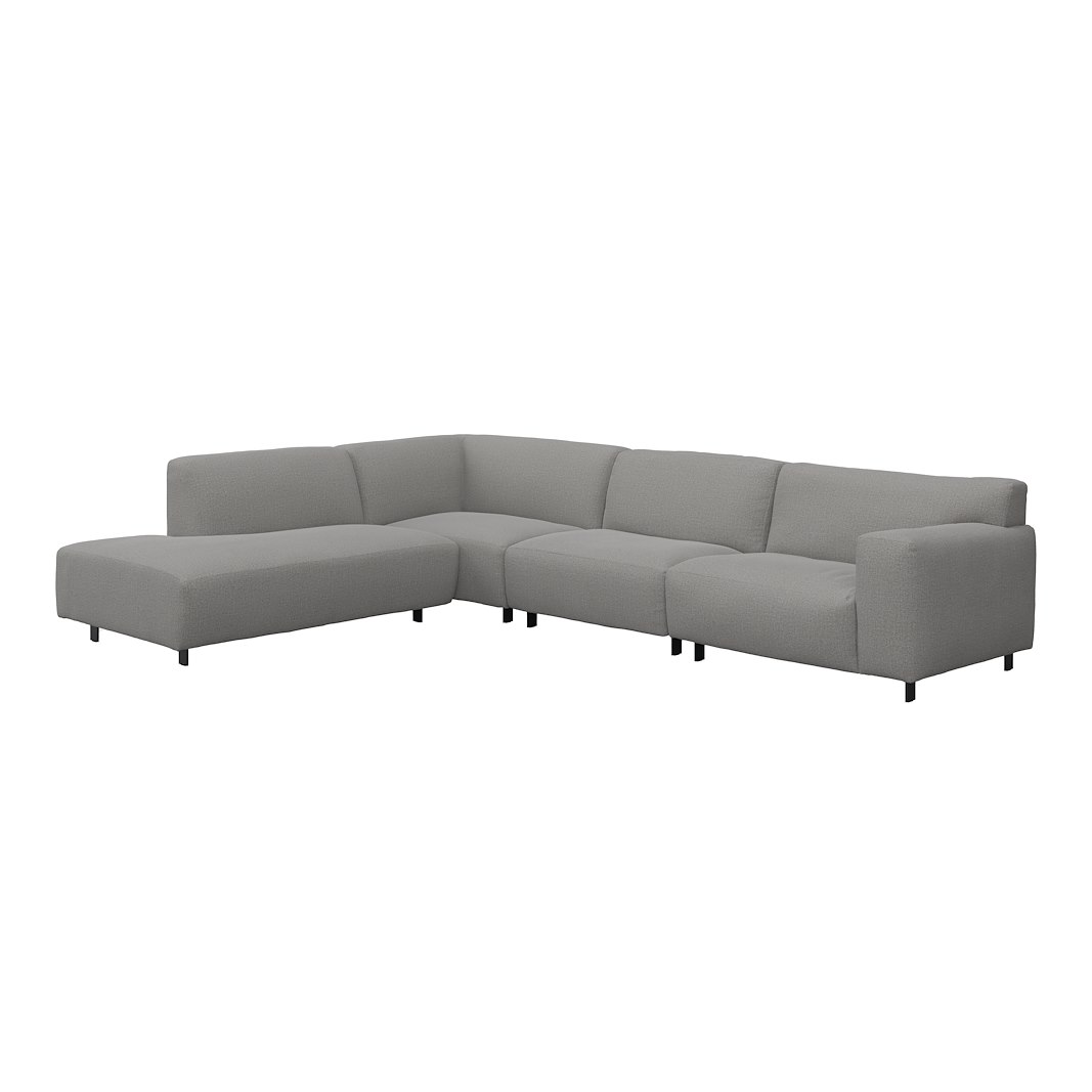 Vesta hjørnesofa 3-seter med åpen ende venstre, Big hjørnemodul, Tekstil Marsel Light grey, standardsøm, sort metallben 10 cm, Comfort CM
