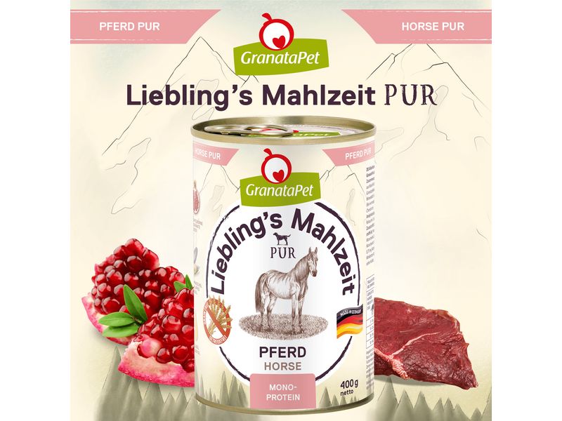 GranataPet Nassfutter Liebling's Mahlzeit PUR Pferd 400 g Alleinfuttermittel für ausgewachsene Hunde