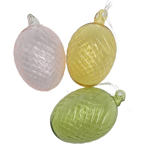 Rillet glas påskeæg ophæng 5x7 cm - flere varianter - assorteret