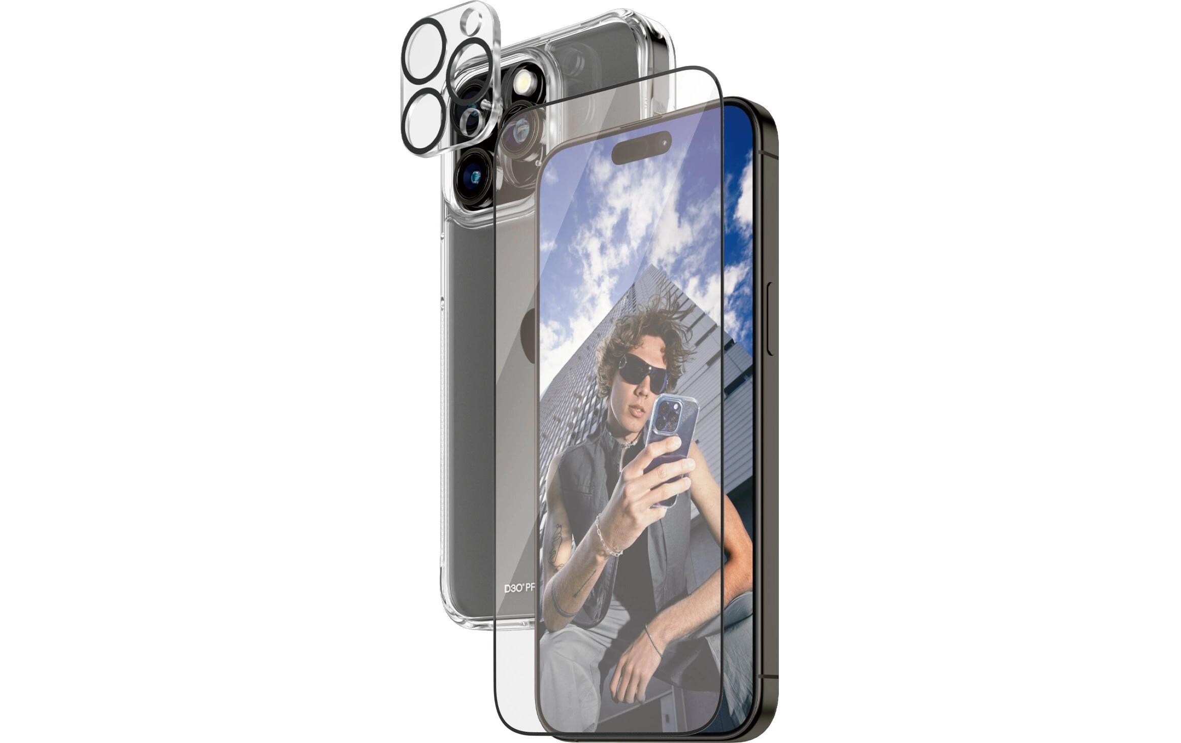 3-in-1 Bundle iPhone 15 Pro Max3-in-1 Set mit Bildschirmfolie, Schutzhülle und Kamera-Schutz für das Apple iPhone 15 Pro Max
