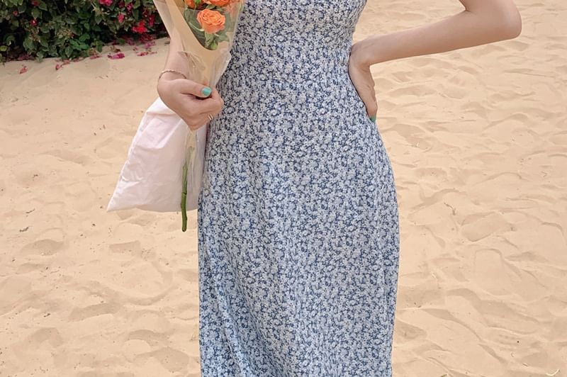 LINSI - Maxi-jurk met spaghettibandjes en bloemenprint