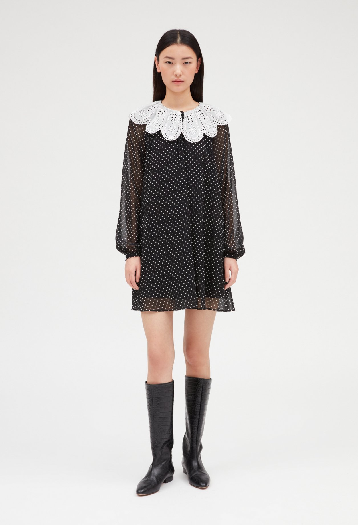 Robe courte Rifi large col imprime pois