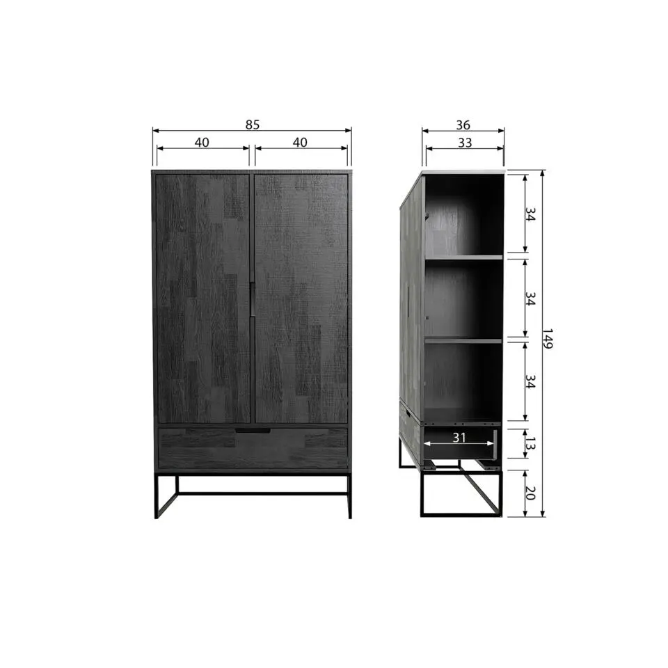 WOOOD Silas 2-Deurs Kast - Essen - Blacknight - 149x85x35