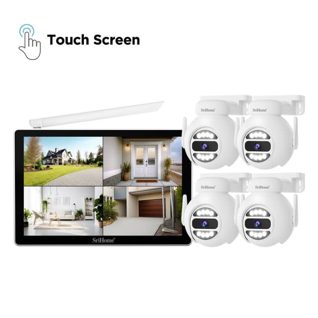 SRIHOME NVS010 1 til 4 Trådløs Touchskærm 5MP HD Overvågningskamera NVR Videooptager