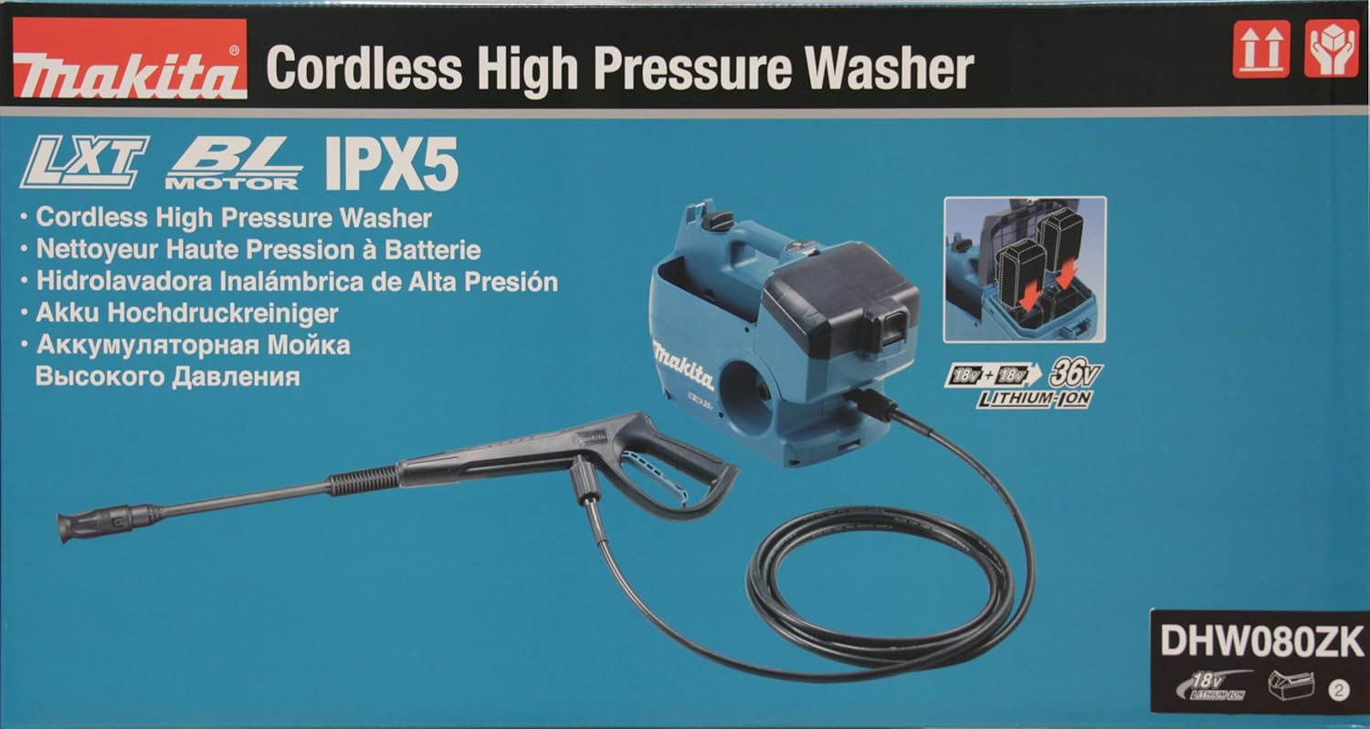 Makita DHW080ZK Akku-Hochdruckreiniger 2x18V (ohne Akku, ohne Ladegerät) inkl. Wasser- und Transportbox