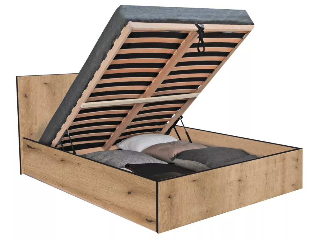 Lit coffre 140 x 190 cm - Coloris : Naturel et anthracite - ELPHEGE