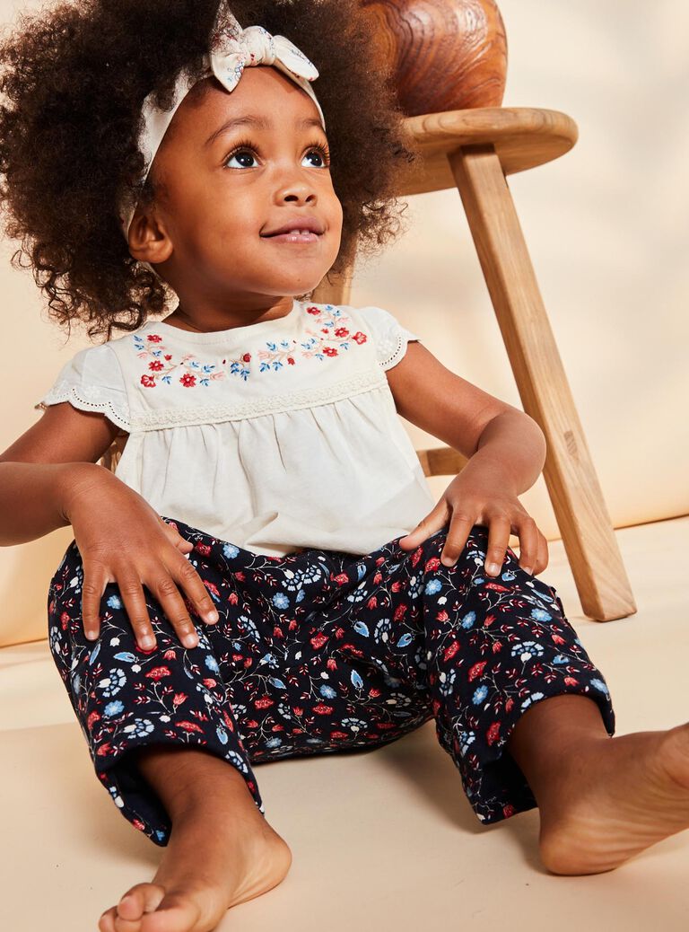 Pantalon bleu marine fleuri