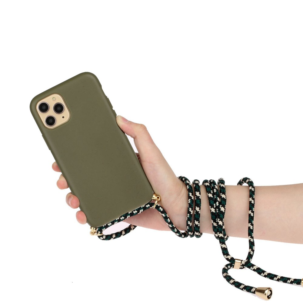 iPhone 14 Pro Necklace Gummi Case Hülle   Handykette (150cm) - Grün / Gold