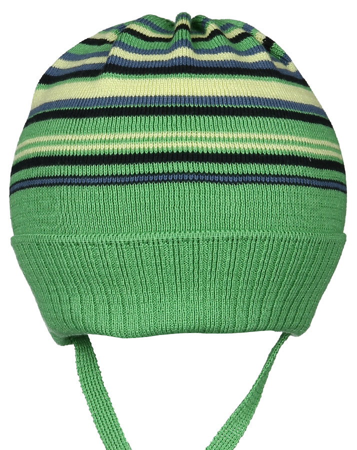 Strickmütze BABY zum Binden in grün/gelb