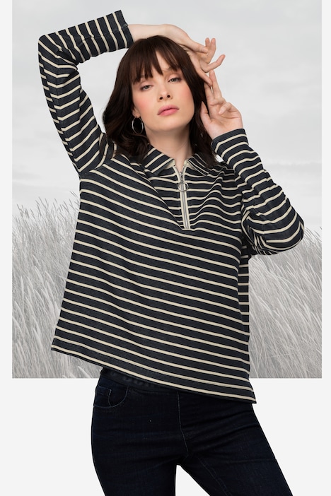 Sweatshirt, Ringel, Polokragen, Langarm