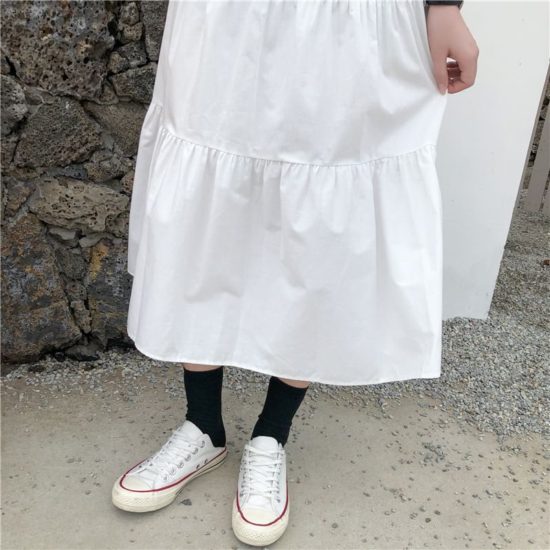 Honey River - Effen midi-A-lijn rok met elastische taille