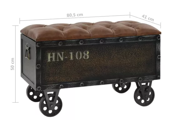 Banc de rangement Bois massif et similicuir 80,5x41x50 cm