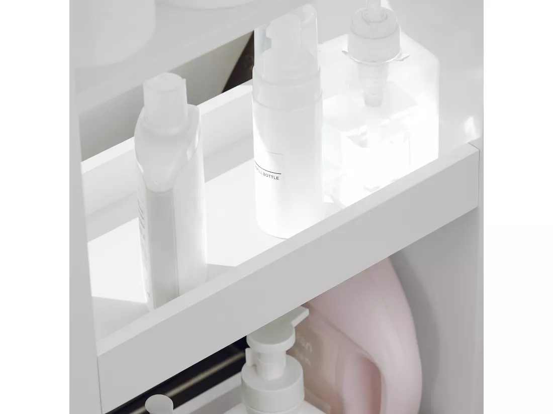 SoBuy BZR106-W Meuble de Rangement Salle de Bain Étroit sur Roulettes, Support Papier Toilette, Armoire Toilettes WC 1 tiroir, 1 porte et 3 étagères